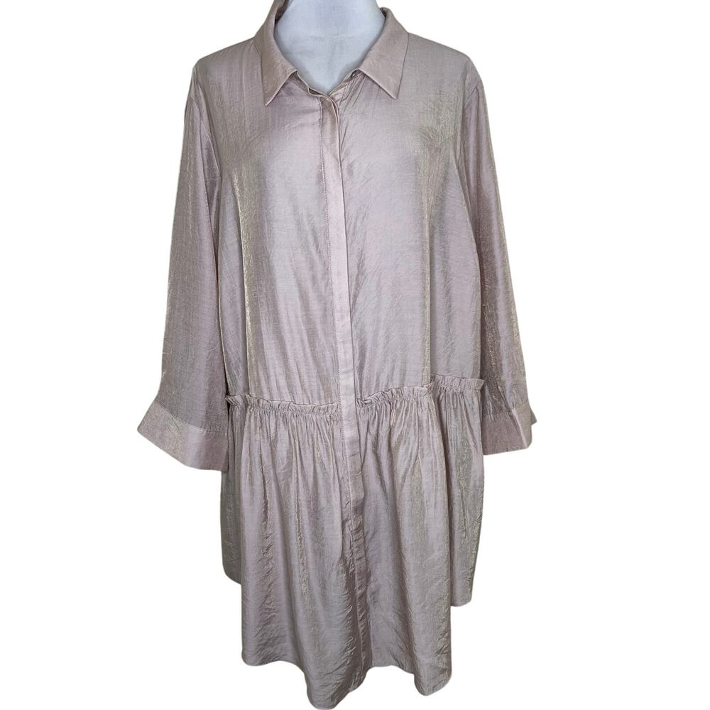 Refinity by City Chic Tunic Top XXL Shell Metallic Shimmer Button Ruffle Mauve